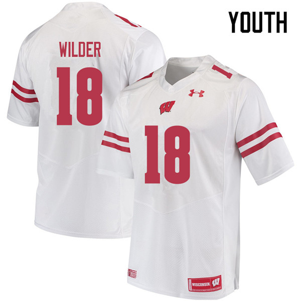 Wisconsin Badgers Youth #18 Collin Wilder NCAA Under Armour Authentic White College Stitched Football Jersey DN40E10GB
